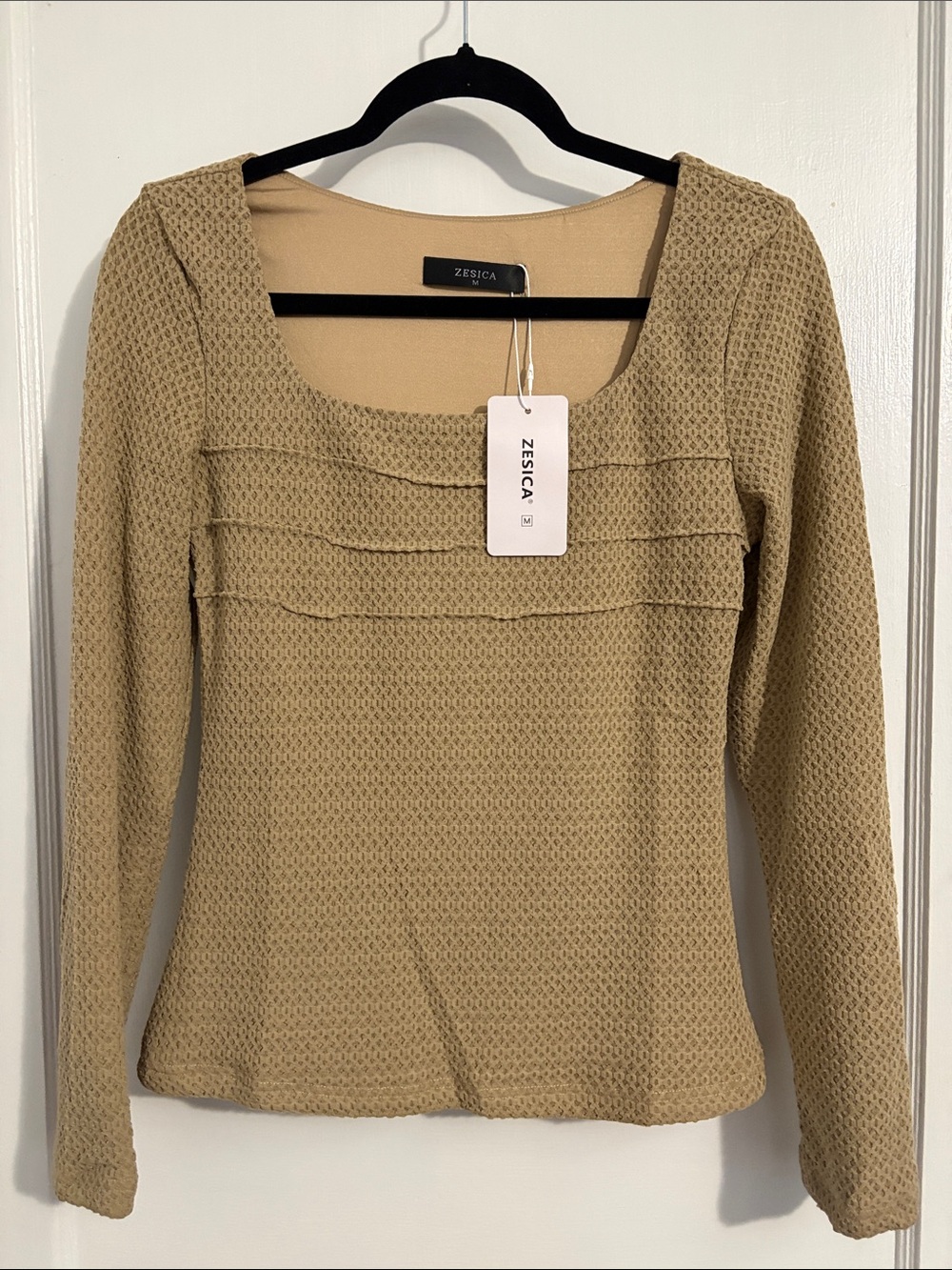 Zesica Beige Textured Scoop Neck Top